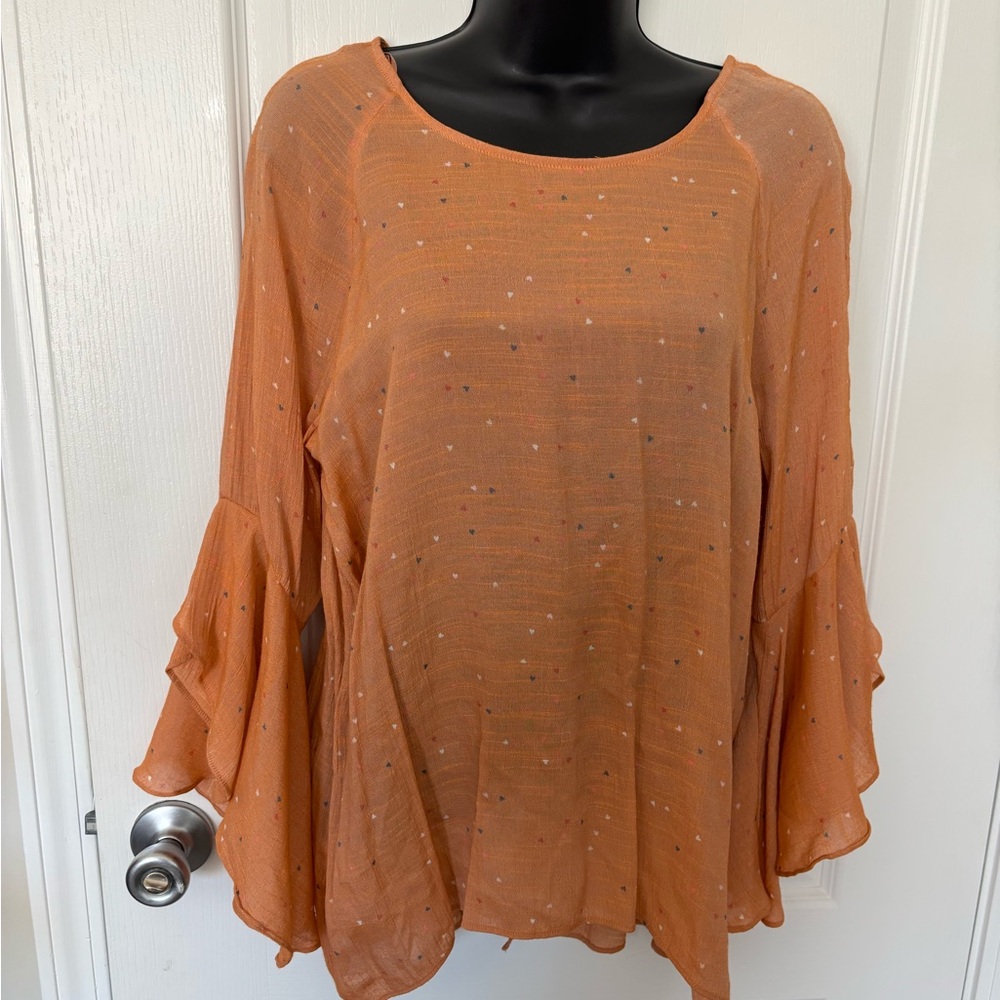 LC Lauren Conrad Women's Orange Blouse with Bell Sleeves